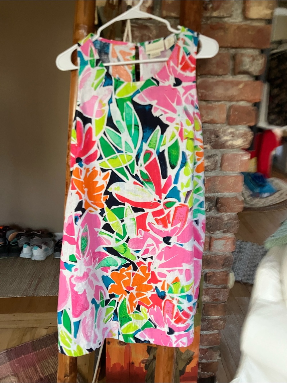 Cynthia Rowley Pink Green Floral Linen Shift Dress
